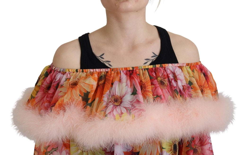Blouse Dolce & Gabbana en fourrure et shearling à motifs floraux multicolores, élégante et texturée.