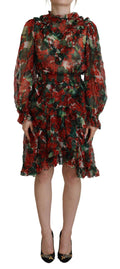 Robe en ligne A à genoux Dolce & Gabbana multicolore avec motifs de géraniums, style élégant et coloré.
