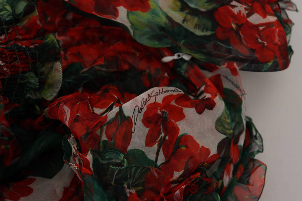 Robe longue en A-line Dolce & Gabbana à geranium multicolore, longueur au genou, design élégant et coloré.