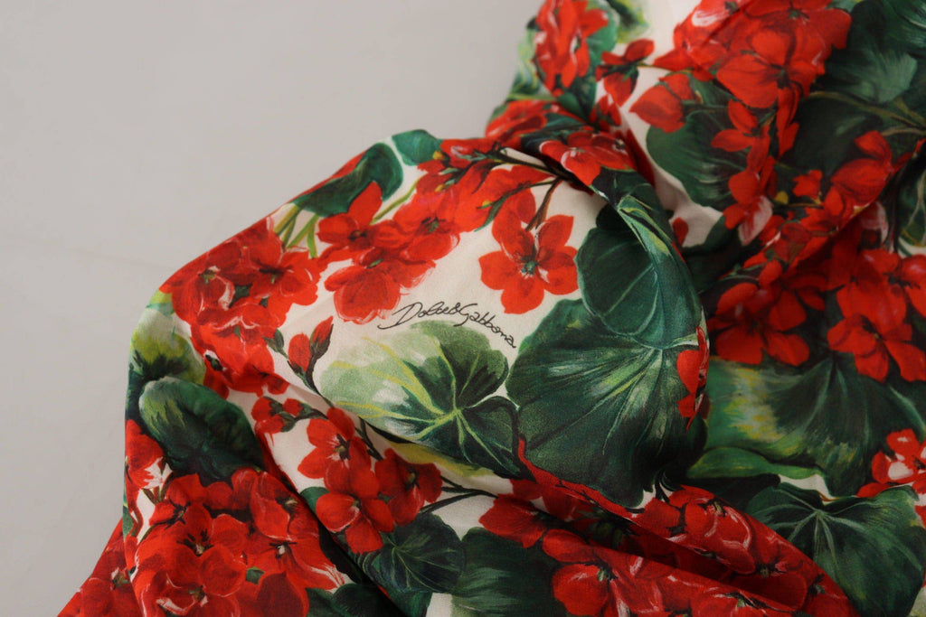 Robe midi en soie multicolore avec geranium de Dolce & Gabbana, coupe ajustée et élégante, pour femme.