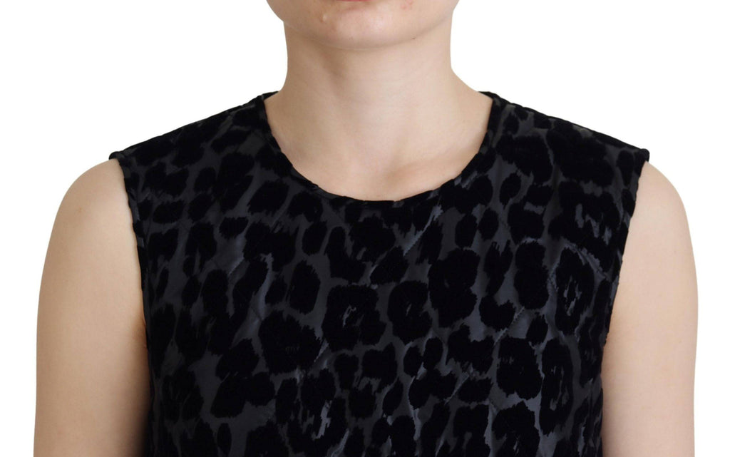 Robe courte en polyester noire à motif léopard de Dolce & Gabbana, style shift mini, élégante et tendance.