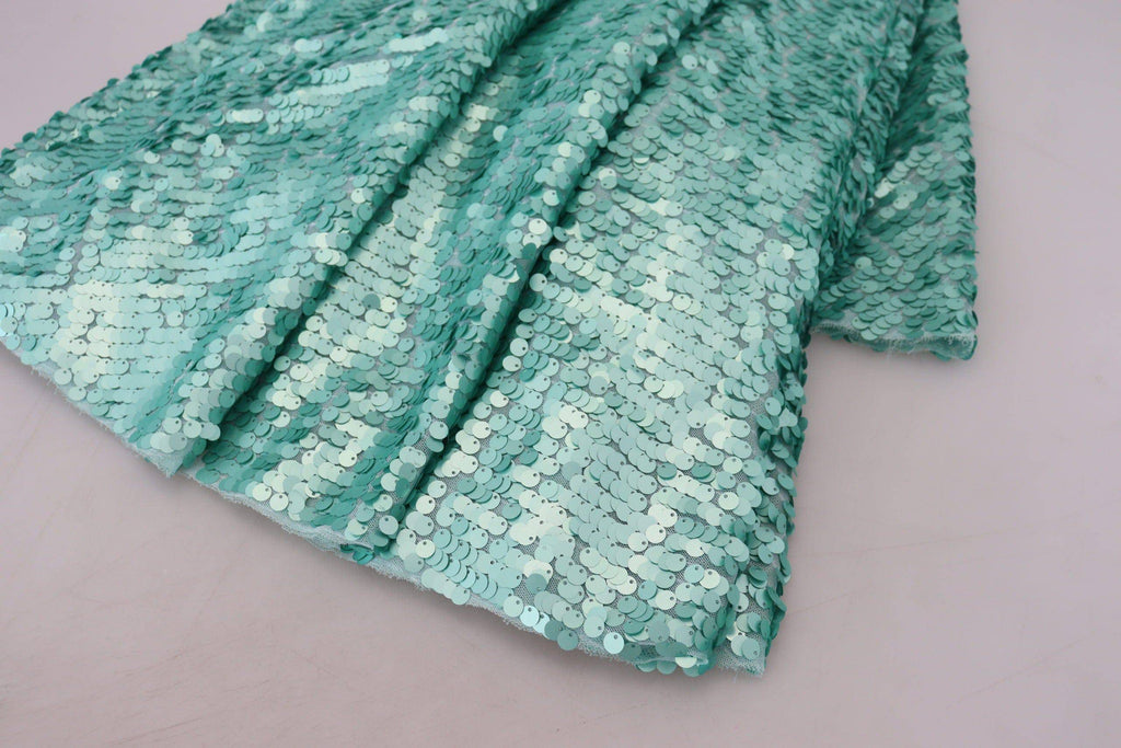 Robe midi en nylon bleu à sequins et plis plissés, de marque Dolce & Gabbana, élégante et sophistiquée.