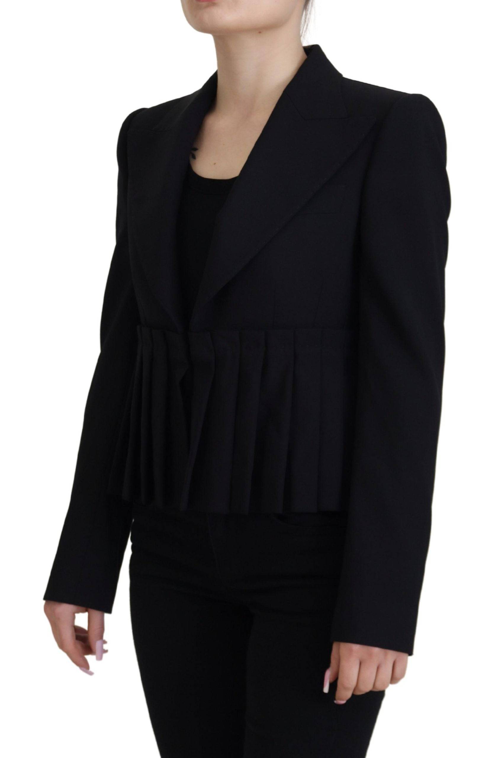 Veste blazer en laine noire à double boutonnage, coupe ajustée, de la marque Dolce & Gabbana, pour homme.