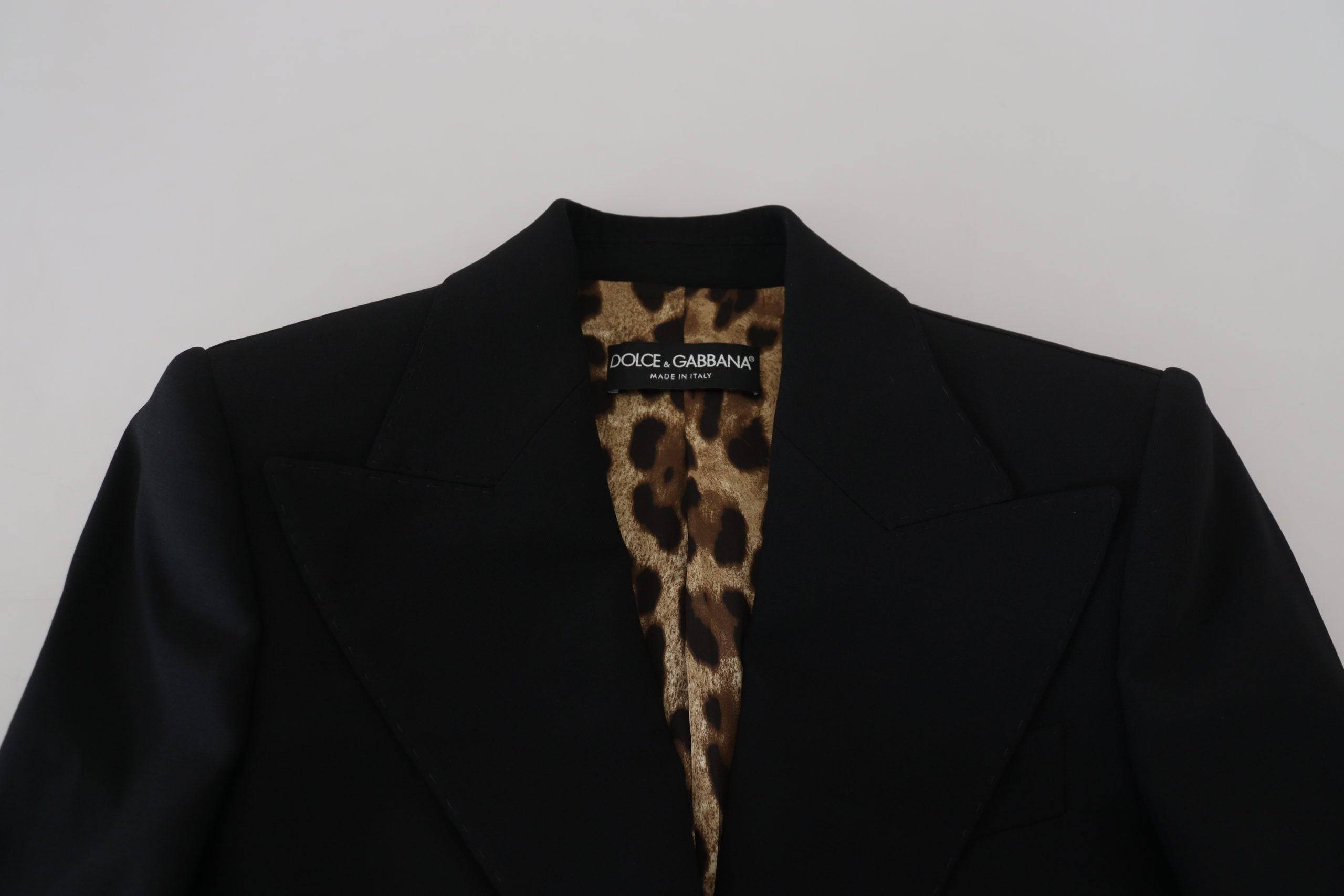 Blazer pour homme Dolce & Gabbana noir à boutonnière simple, en laine, ajusté et élégant.