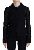 Veste en laine noire Dolce & Gabbana avec col à boutons et finition tricotée, élégante et sophistiquée pour homme.