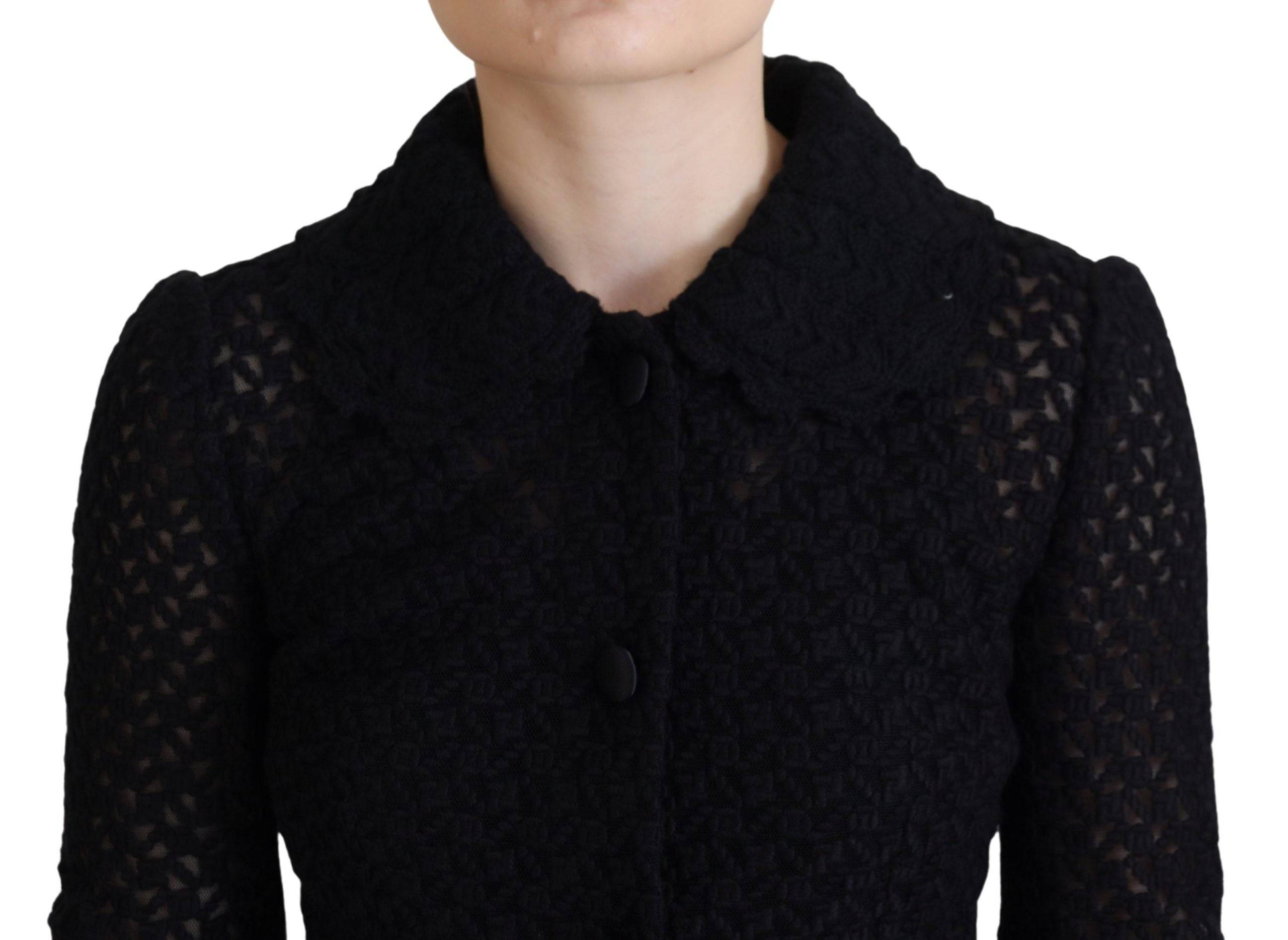 Veste en laine noire Dolce & Gabbana à col boutonné et design tricoté, élégante et sophistiquée.