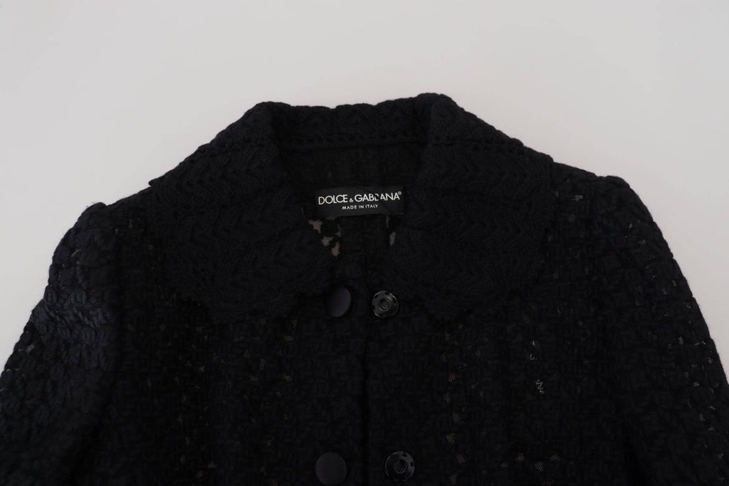 Veste en laine noire Dolce & Gabbana avec col rabattu et boutons, élégante et chaude pour homme.