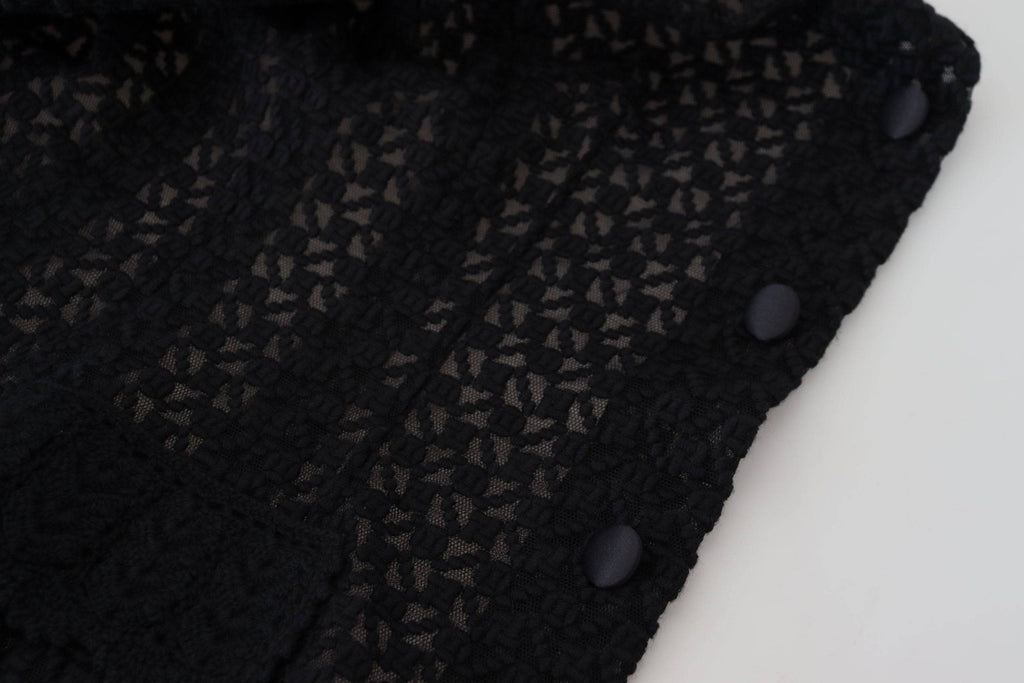 Veste en laine noire Dolce & Gabbana avec col boutonné et style tricoté, visible en détail.