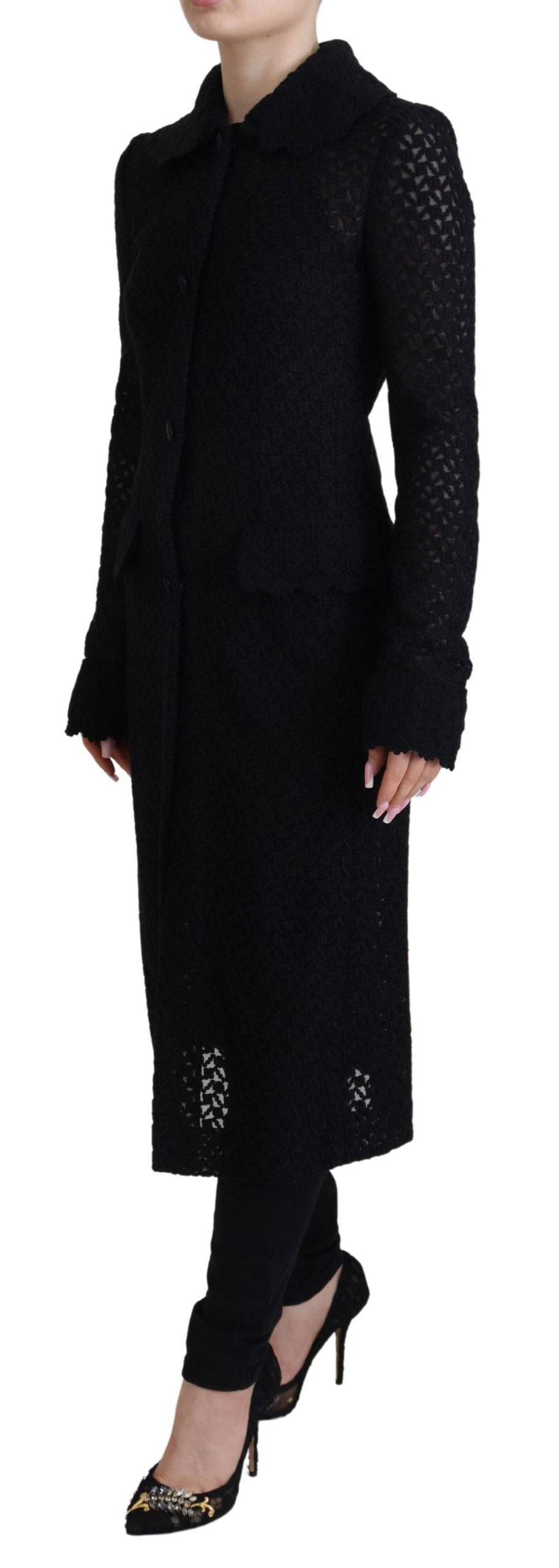 Veste longue noire Dolce & Gabbana en coton avec boutons, blazer élégante pour femme ou homme.