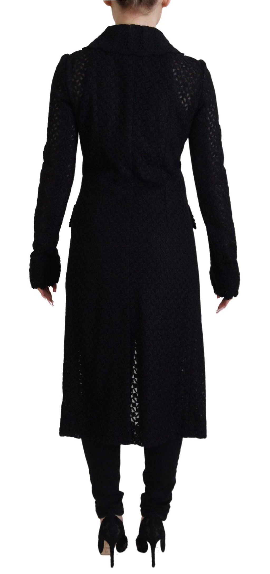 Veste longue noire Dolce & Gabbana en coton avec boutons, blazer élégant pour femme, vue de face.