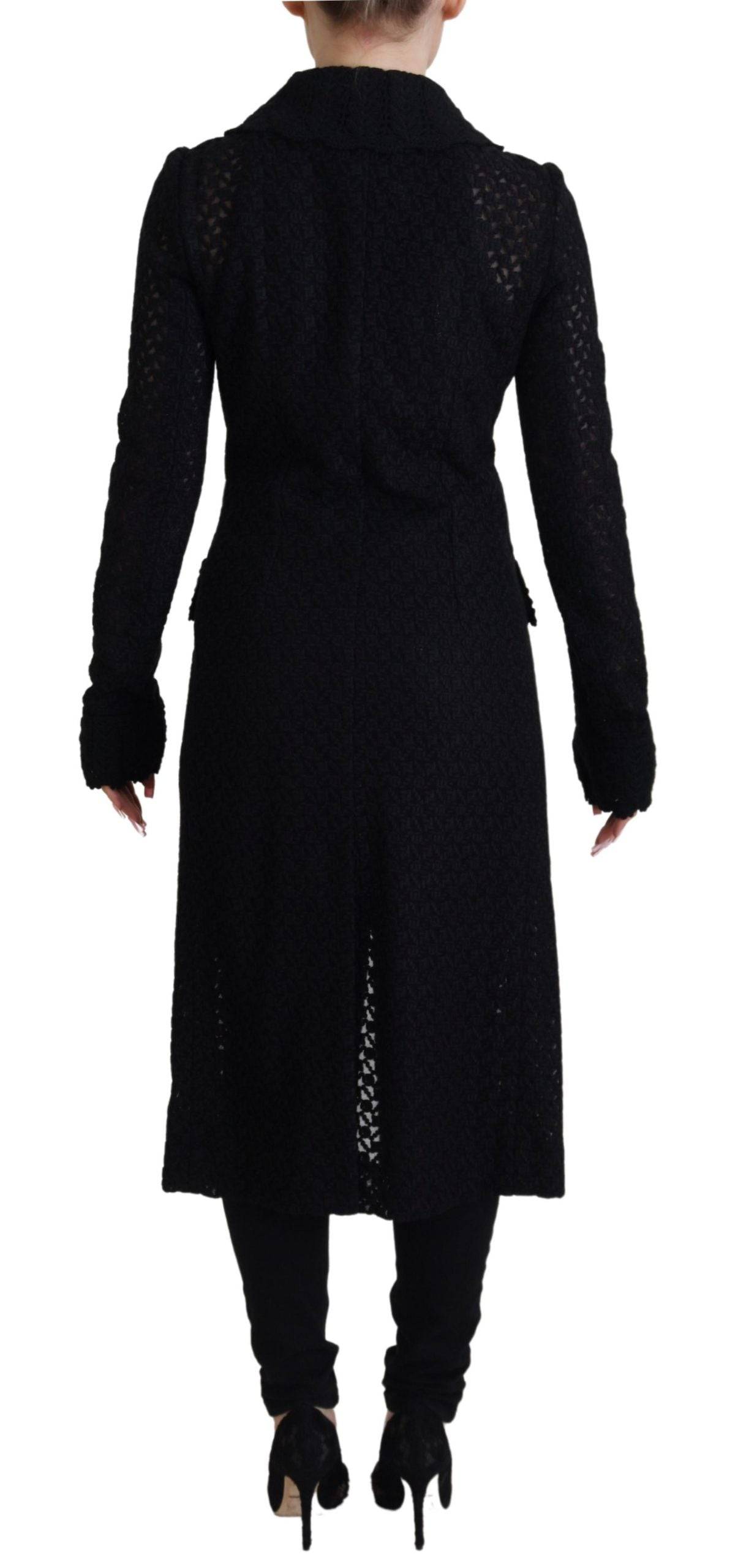 Veste longue noire Dolce & Gabbana en coton avec boutons, blazer élégant pour femme, vue de face.