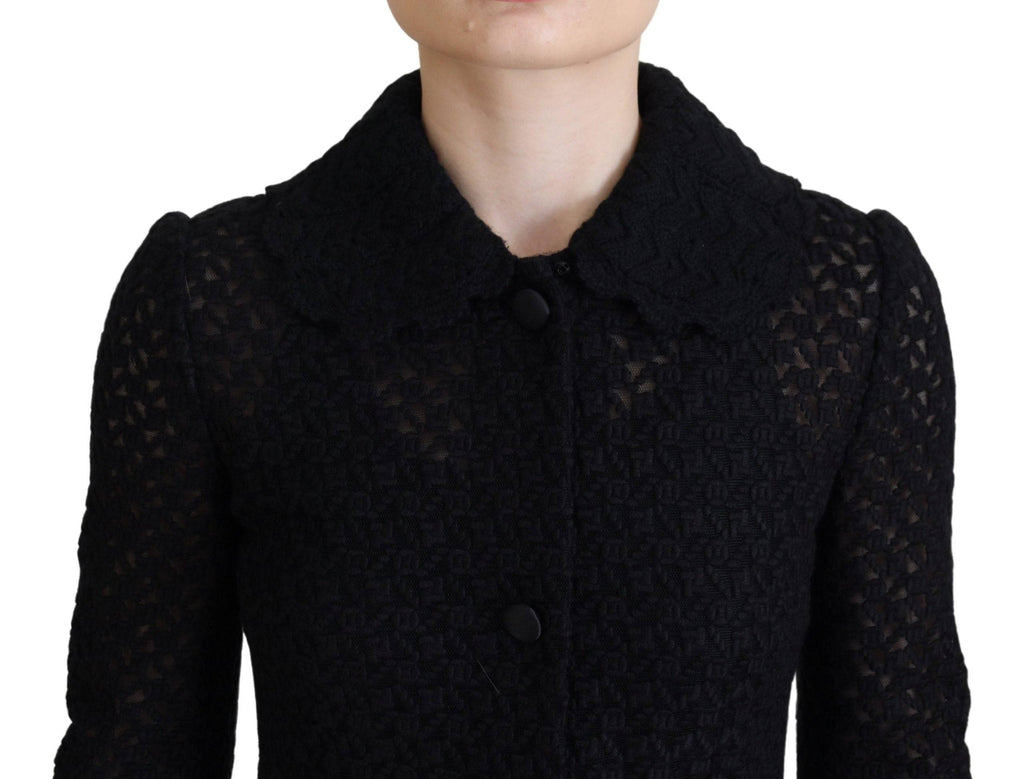 Blazer long noir en coton Dolce & Gabbana avec boutons, élégant et classique, porté sur un mannequin.