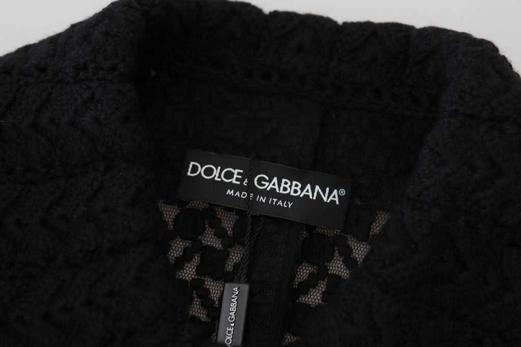 Veste blazer longue noire en coton de Dolce & Gabbana avec boutons sur le devant, élégante et sophistiquée.