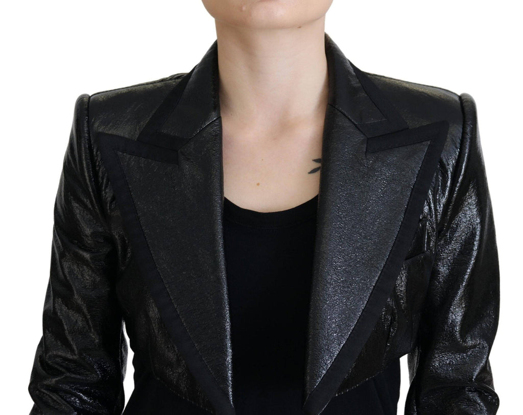 Blazer court noir Dolce & Gabbana à manches longues en coton, style cropped et élégant.