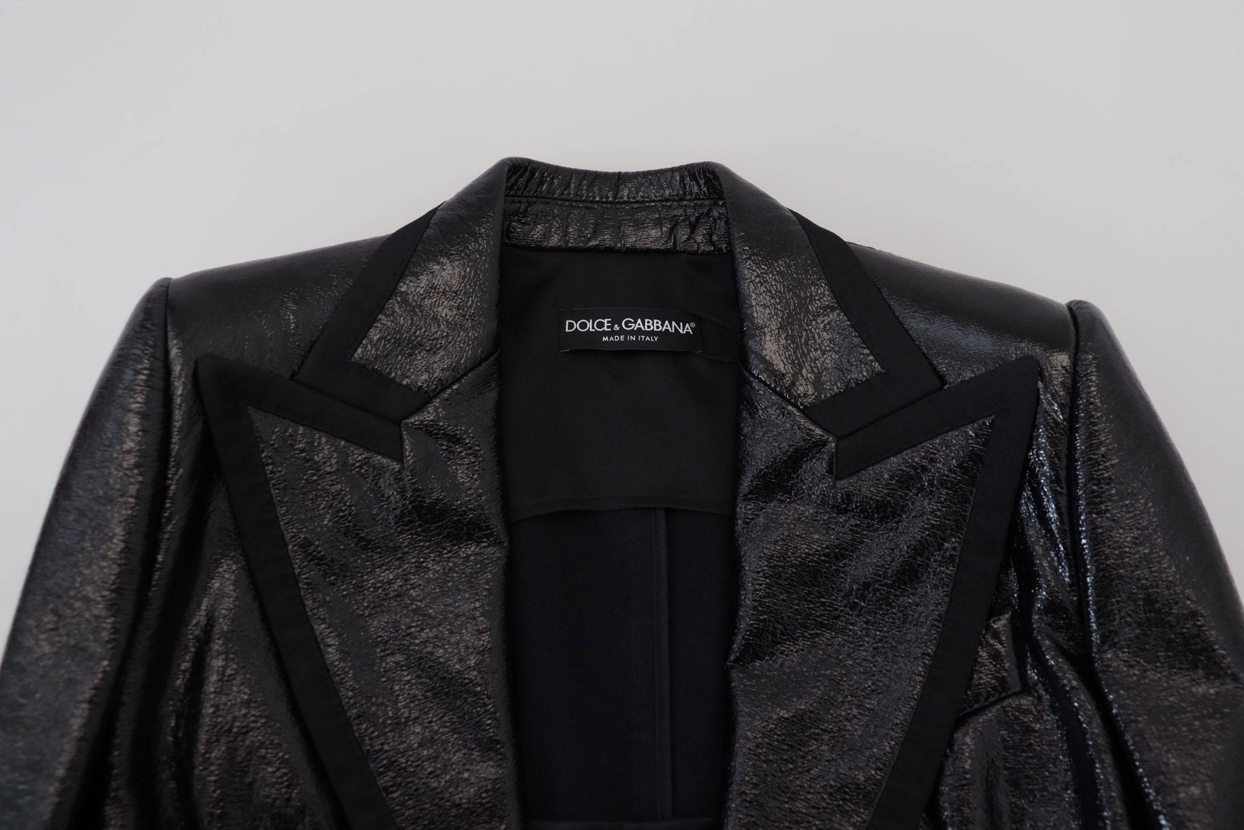 Veste crop noire Dolce & Gabbana à manches longues en coton, style blazer élégant et moderne.