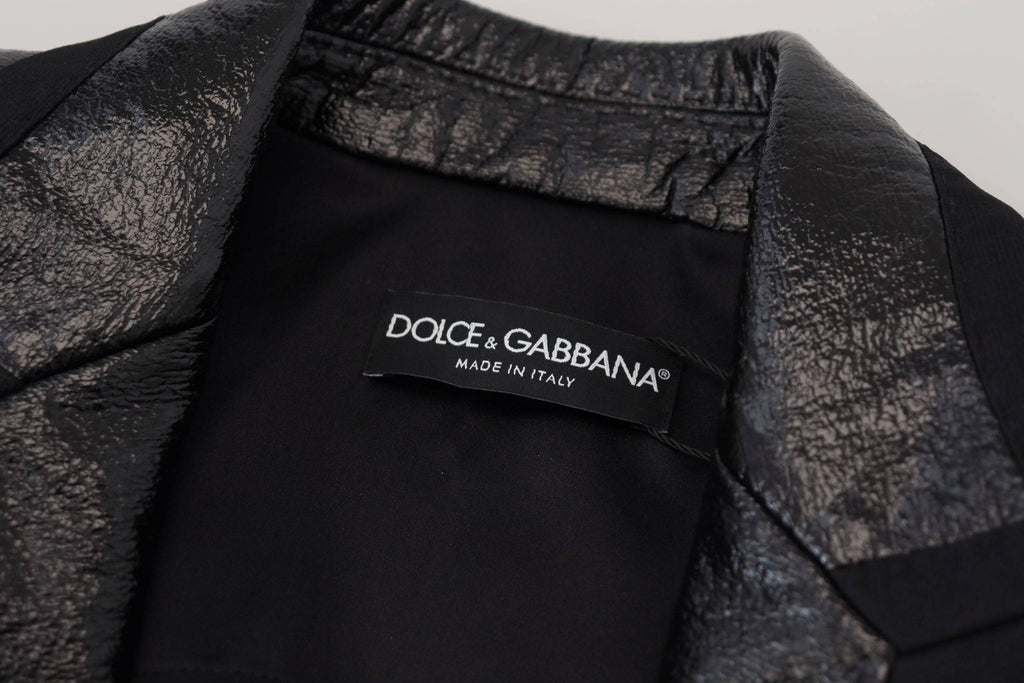 Veste crop noire à manches longues en coton Dolce & Gabbana, blazer élégant et ajusté.