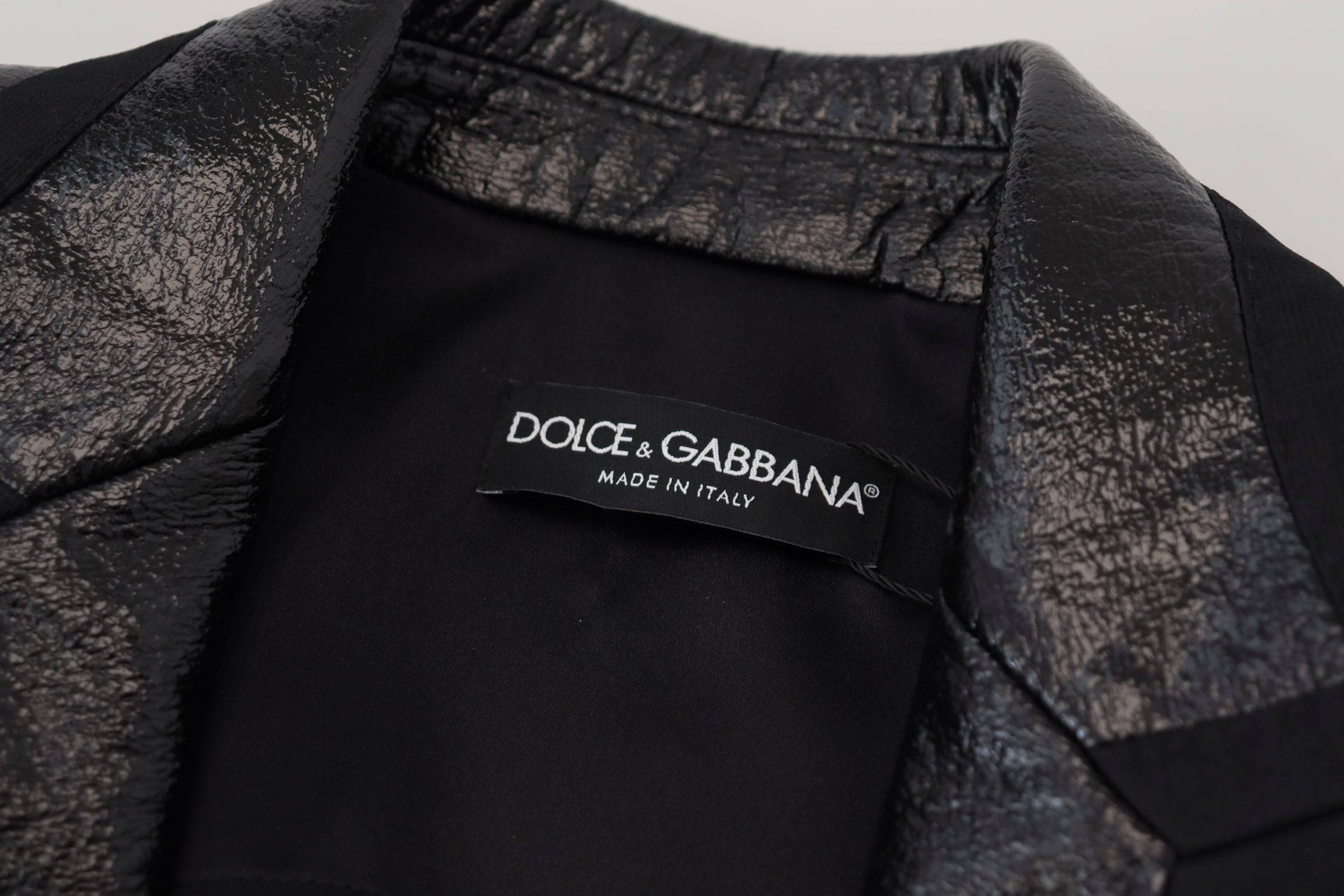 Veste crop noire à manches longues en coton Dolce & Gabbana, blazer élégant et ajusté.