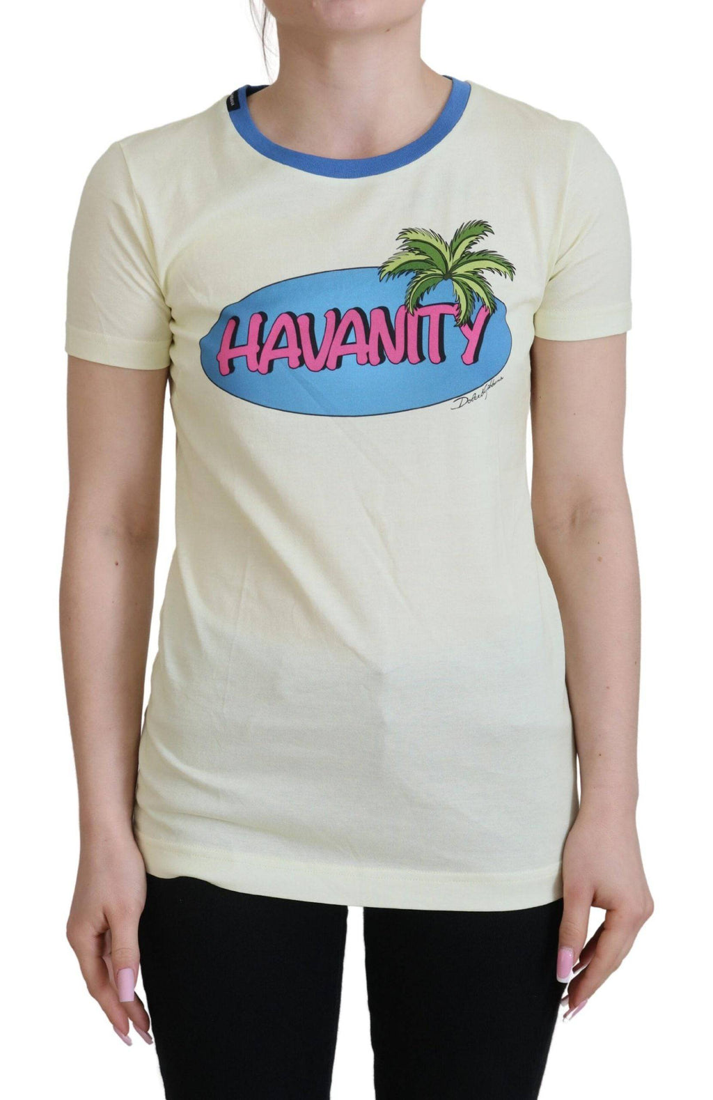 T-shirt ronde en coton jaune Dolce & Gabbana Havanity, vue de face, avec col rond et logo subtil visible.
