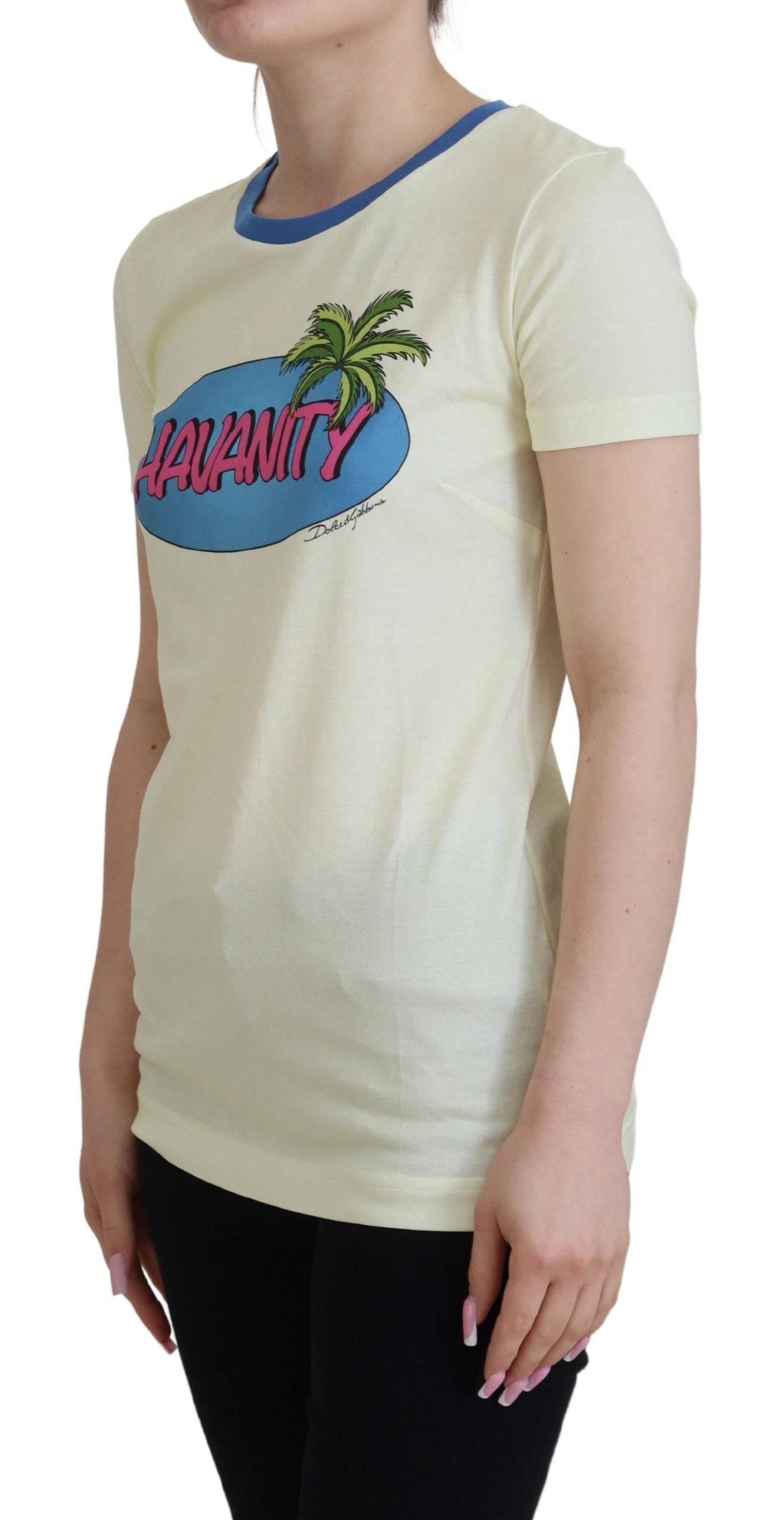 T-shirt ronde en coton jaune Dolce & Gabbana Havanity, vue de face, détails du col rond et tissu doux visible.