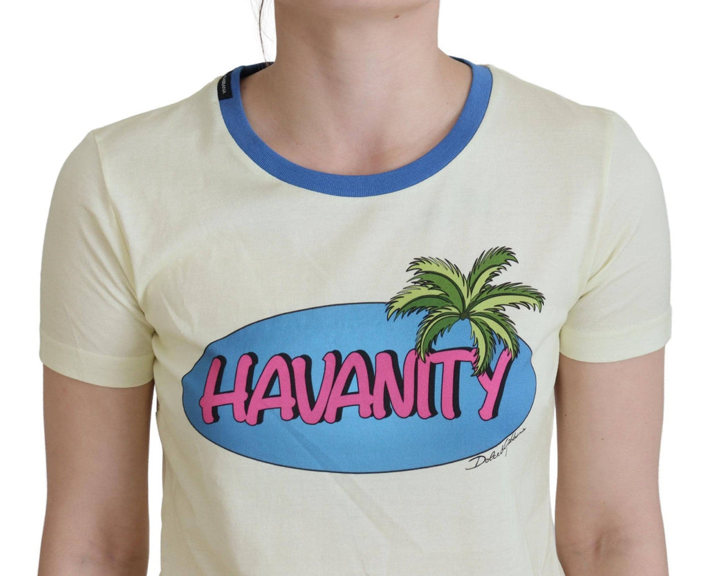 T-shirt ronde en coton jaune Dolce & Gabbana Havanity, vue de face, détails du col rond et tissu doux visible.