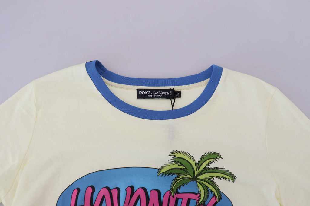 T-shirt ronde en coton jaune Dolce & Gabbana Havanity, col rond, vue de face avec logo discret sur la poitrine.