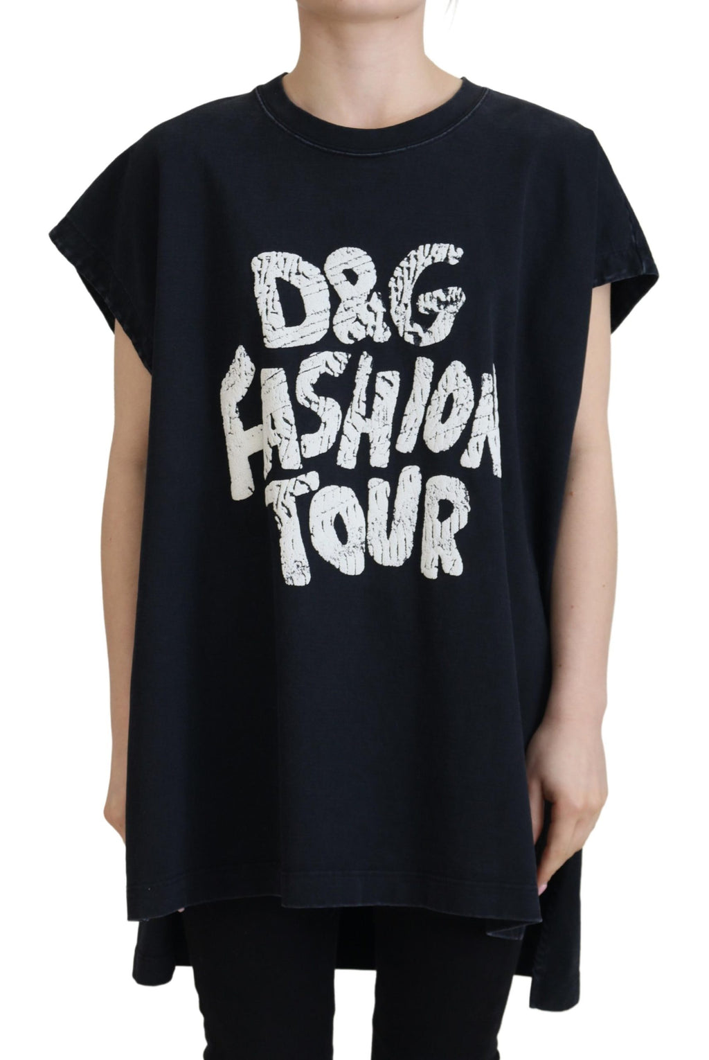 T-shirt en coton noir Dolce & Gabbana à col rond, style mode D&G, visible de face sur un mannequin.
