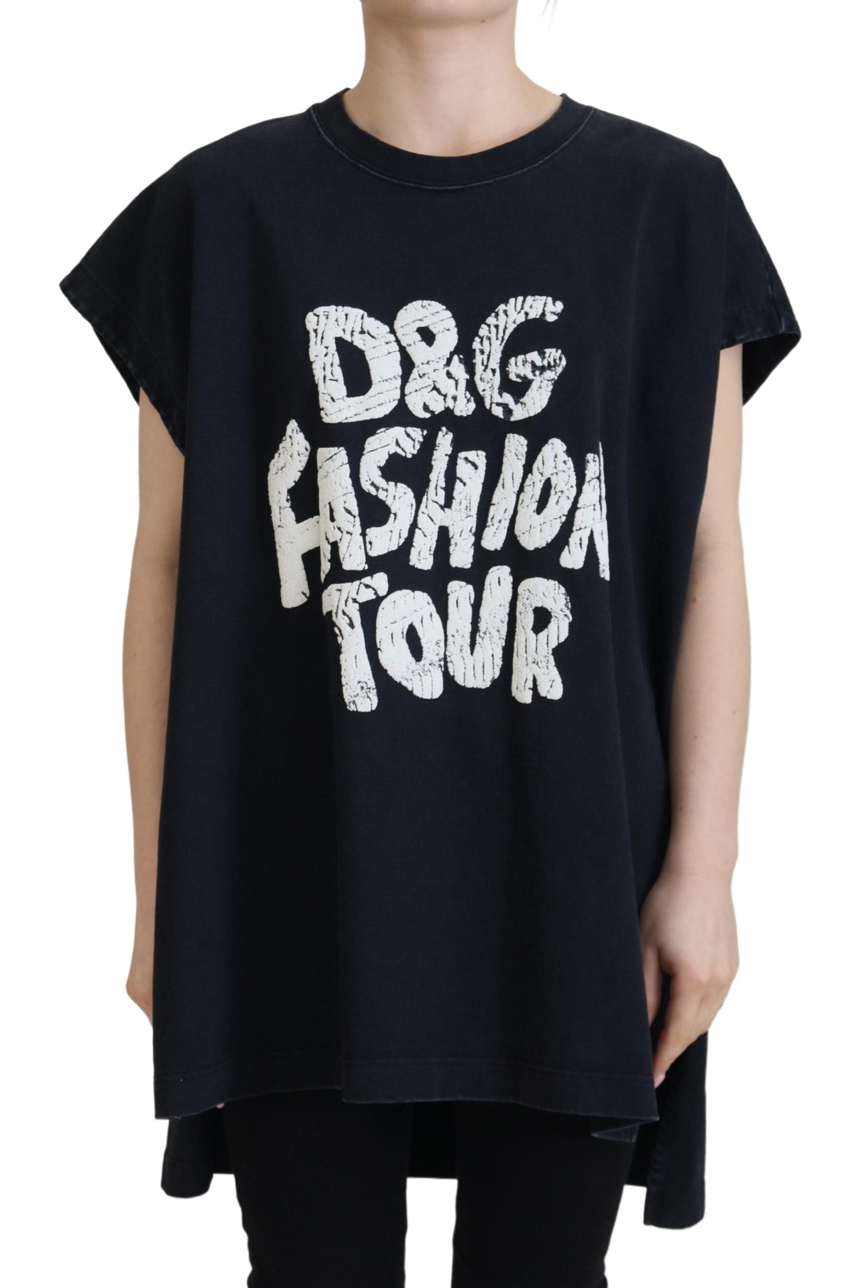 T-shirt en coton noir Dolce & Gabbana à col rond, style mode D&G, visible de face sur un mannequin.
