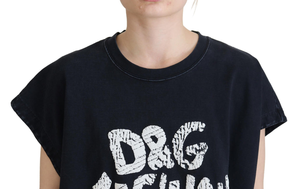 T-shirt en coton noir Dolce & Gabbana avec col rond, style mode, visible avec logo D&G sur le devant.