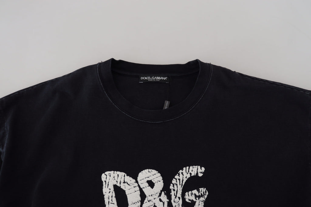 T-shirt noir Dolce & Gabbana D&G en coton à col rond, style mode, vue de face.