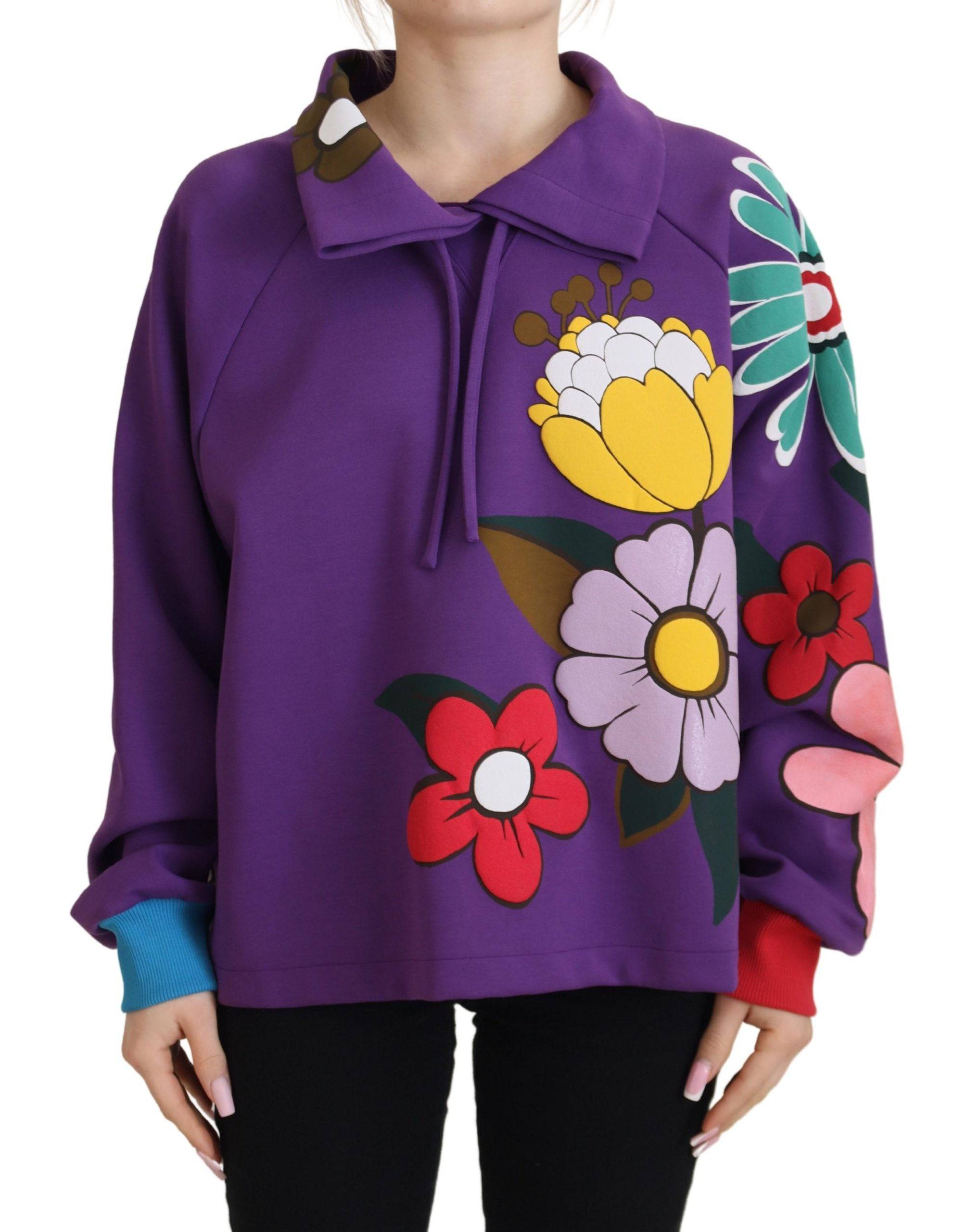 Pull Dolce & Gabbana en coton violet avec motif floral, sweat-shirt élégant et confortable.