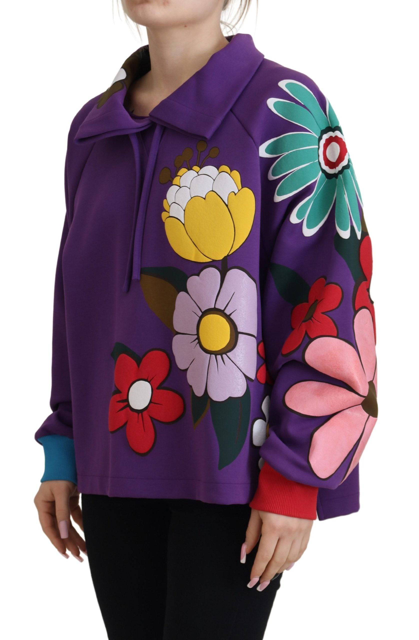 Pull à manches longues Dolce & Gabbana en coton avec imprimé floral violet, douceur et style élégants.