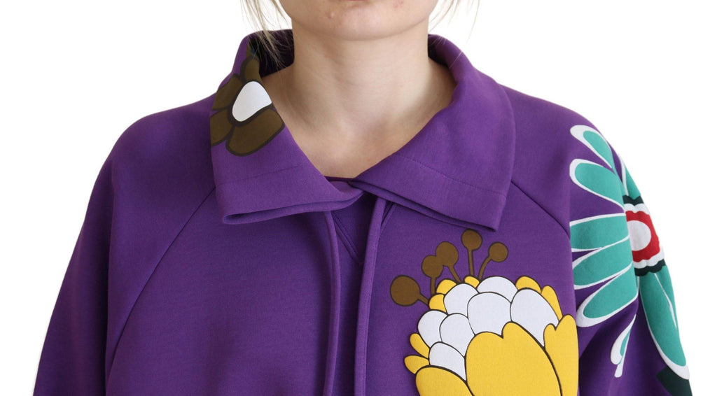 Pull en coton Dolce & Gabbana violet avec motif floral, pull-over élégant et confortable, parfait pour un style sophistiqué.