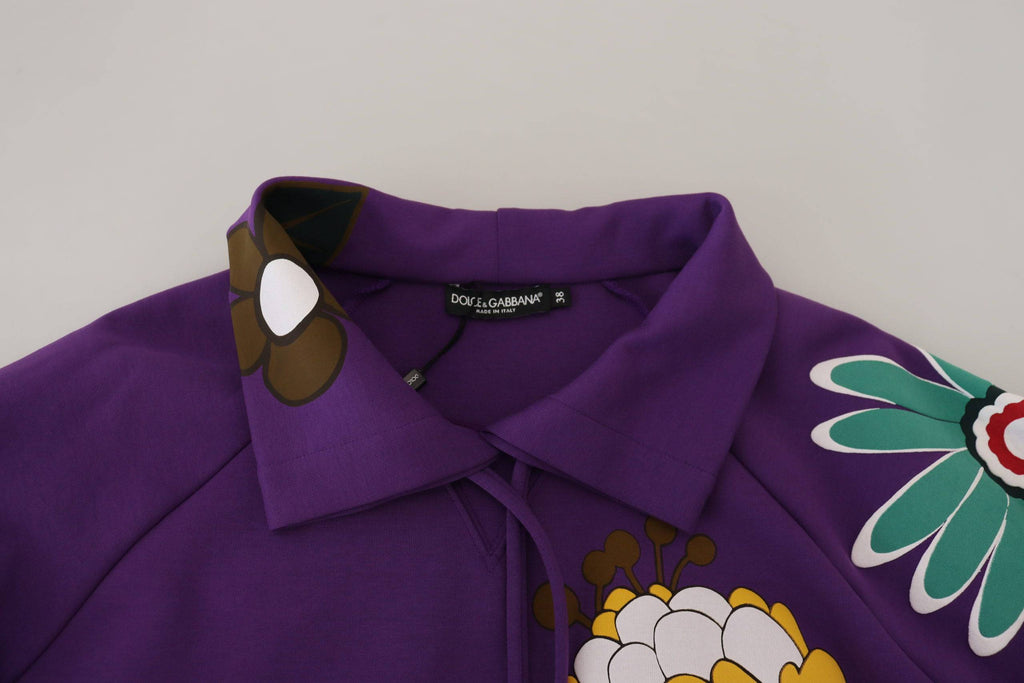 Pull Dolce & Gabbana en coton violet à imprimé floral, sweat-shirt confortable et élégant pour femmes.