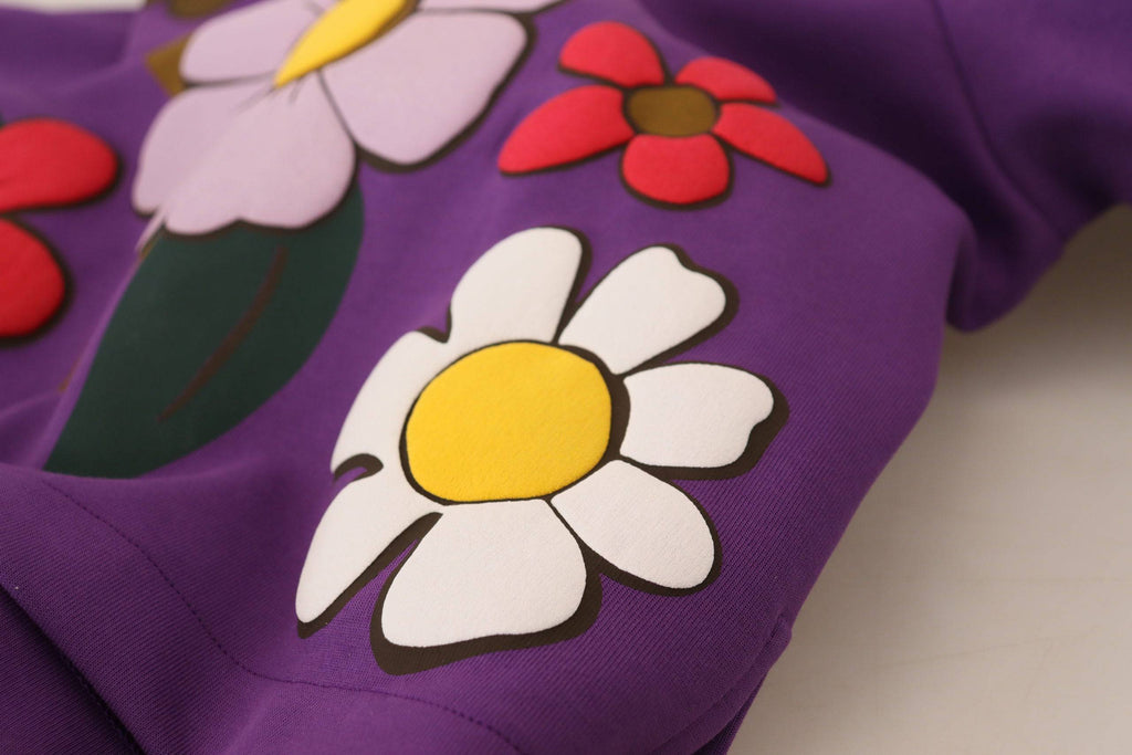 Pull Dolce & Gabbana en coton violet avec motif floral, pull-over élégant et confortable.