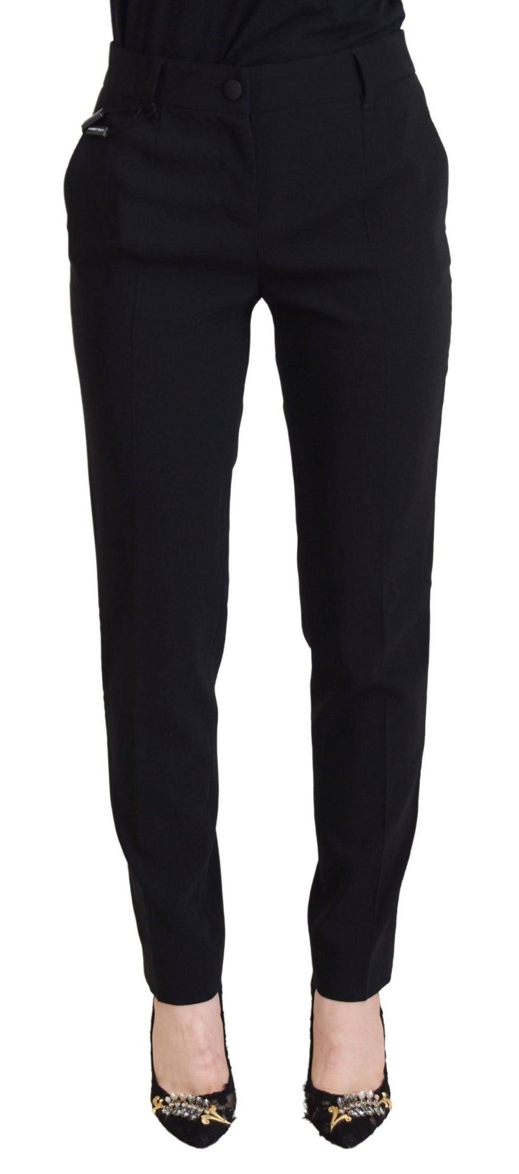 Pantalon noir taille haute pour femmes de Dolce & Gabbana, coupe élégante et tissu fluide visible dans l'image.