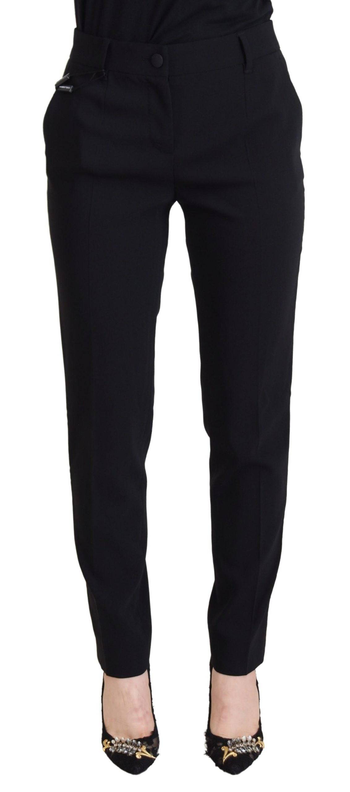 Pantalon noir taille haute pour femmes de Dolce & Gabbana, coupe élégante et tissu fluide visible dans l'image.