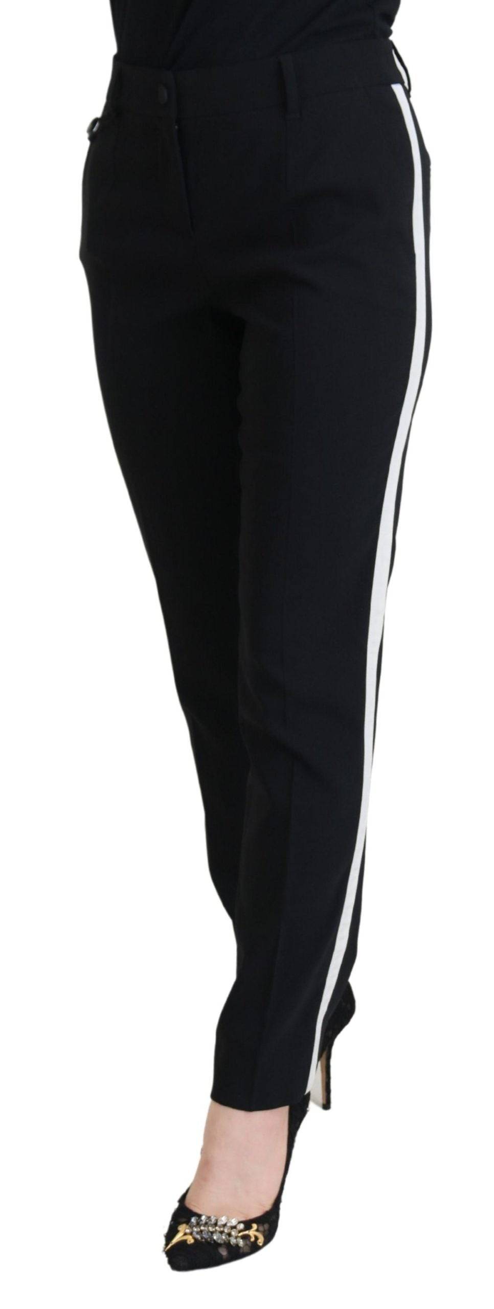 Pantalon noir taille haute pour femme de Dolce & Gabbana, coupe élégante et moderne, en tissu fluide.