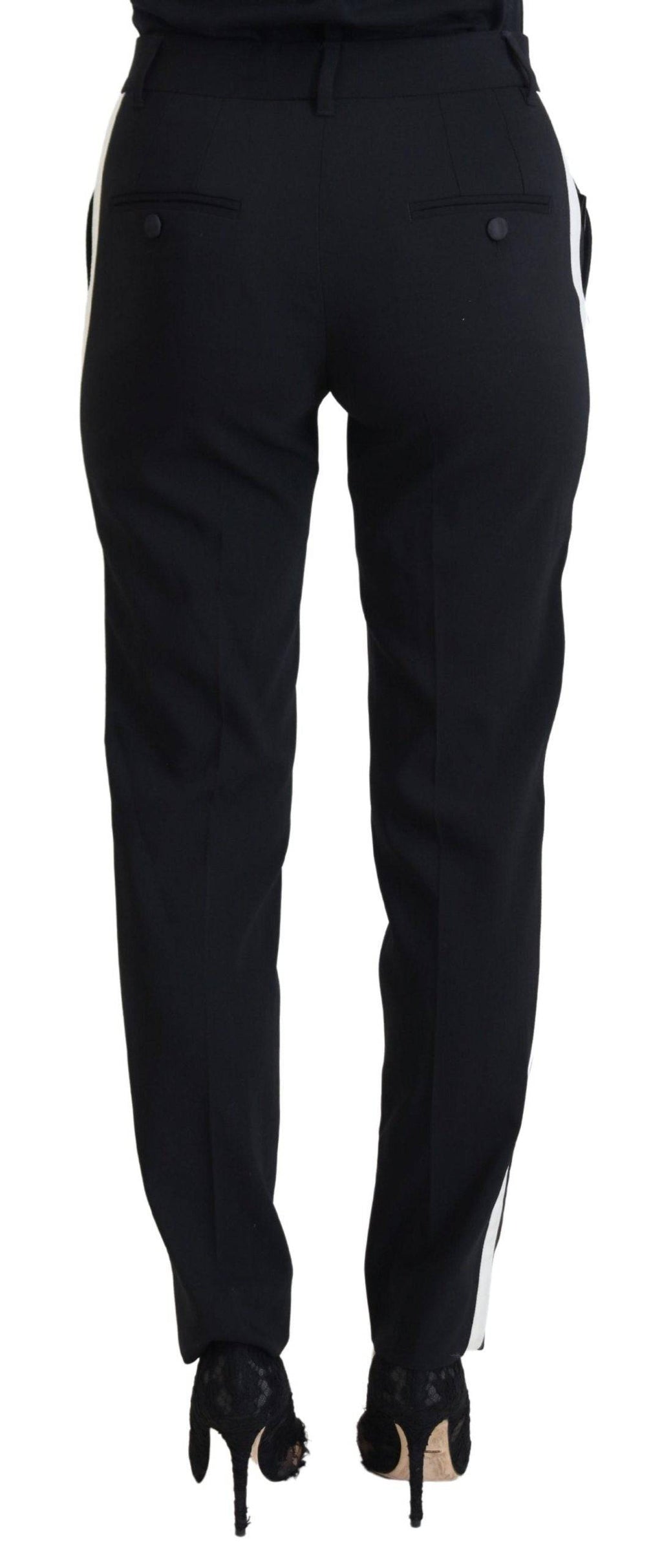 Pantalon noir taille haute pour femmes de la marque Dolce & Gabbana, coupe élégante et tissu fluide.