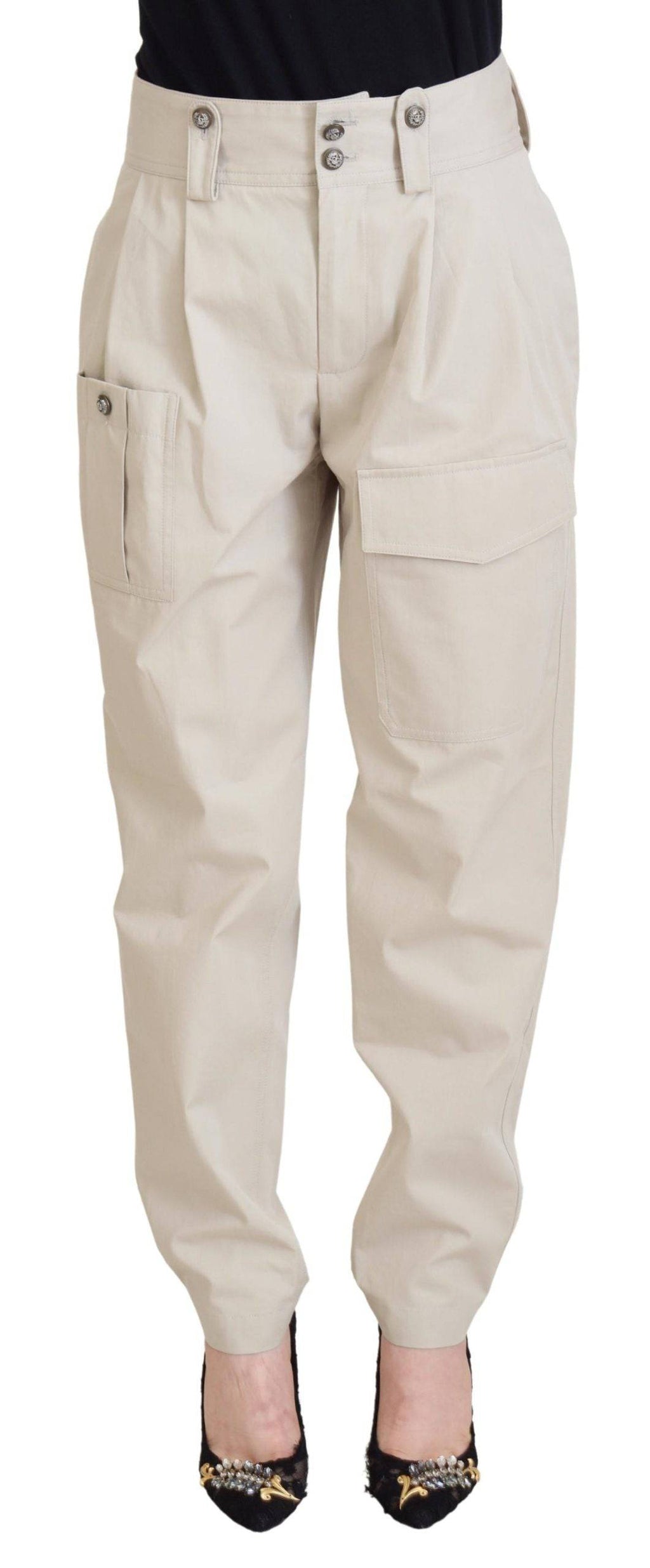 Pantalon beige à taille haute pour femmes de Dolce & Gabbana, coupe élégante et tissu fluide.