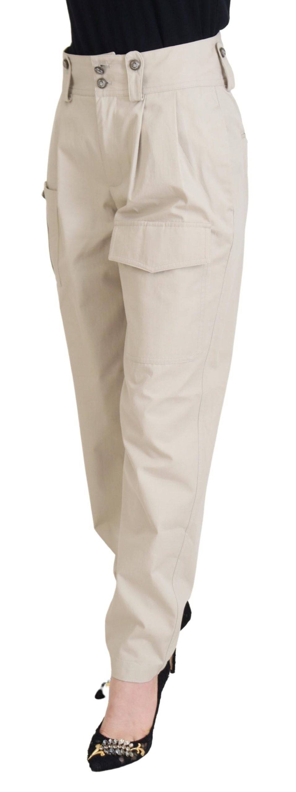 Pantalon beige taille haute pour femmes de Dolce & Gabbana, coupe élégante et tissu fluide visible sur l'image.