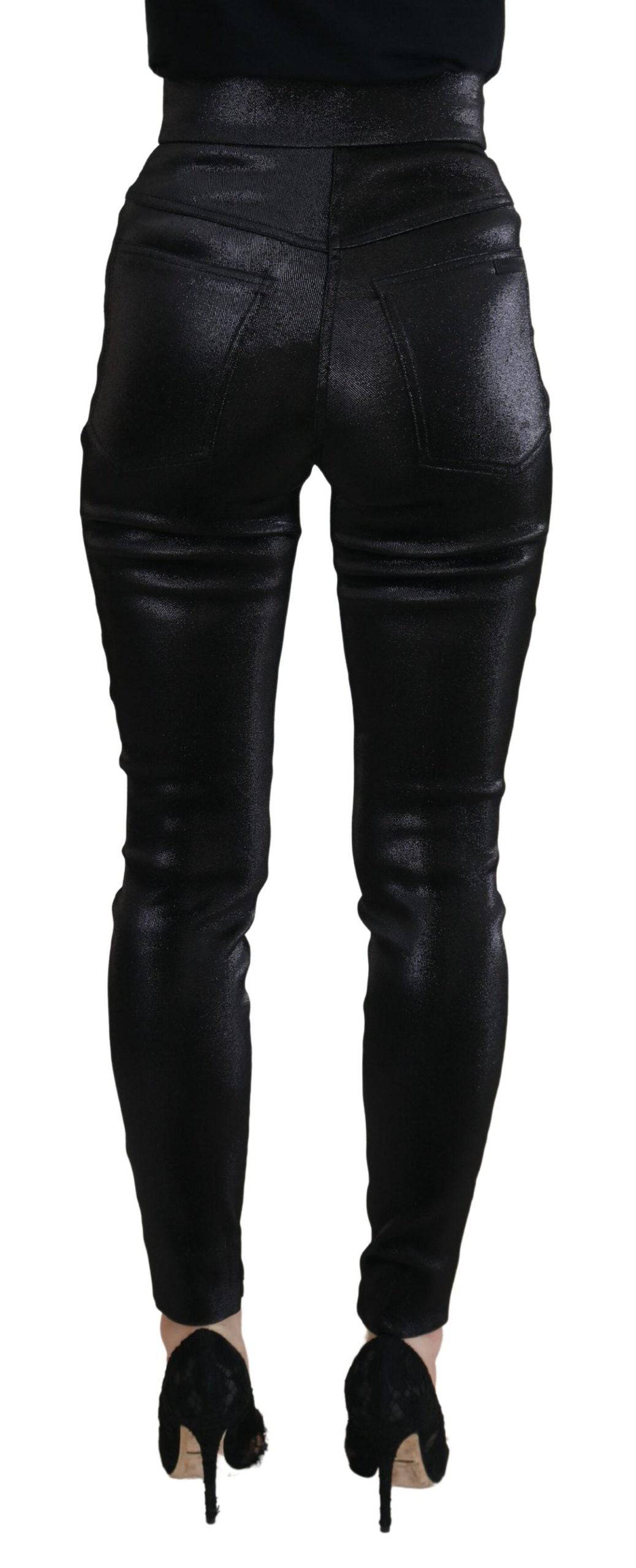Jeans skinny en denim en coton lavé noir de Dolce & Gabbana, ajustés, avec détails élégants.