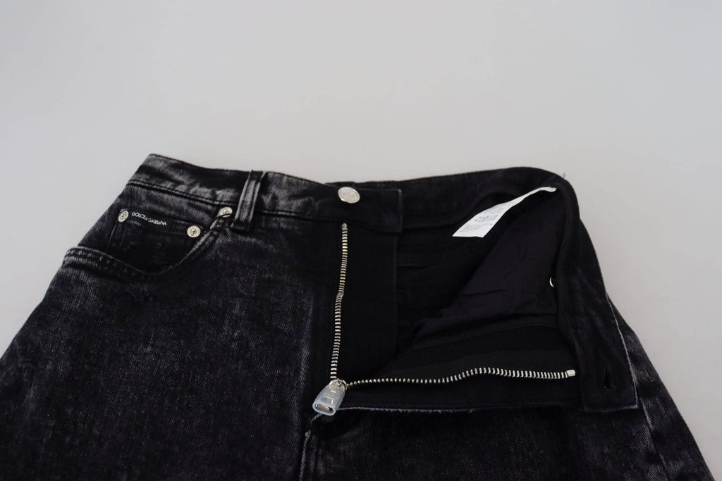 Jeans en denim noir délavé Dolce & Gabbana à taille haute, coupe tendance et détails en coton.