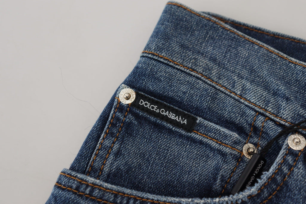 Jeans skinny en denim à carreaux bleus Dolce & Gabbana, vue arrière, mode élégante et tendance pour femmes.