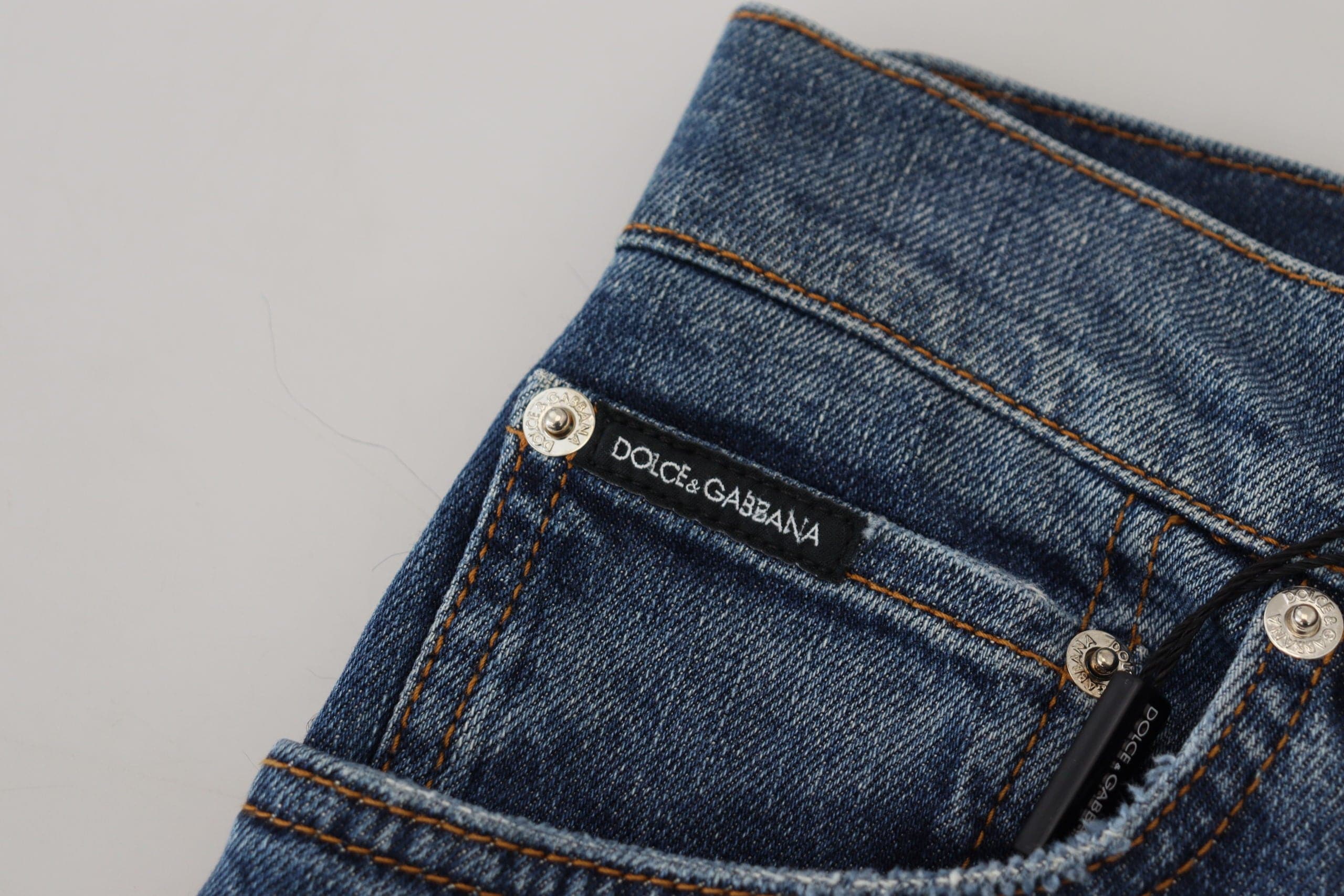 Jeans skinny en denim à carreaux bleus Dolce & Gabbana, vue arrière, mode élégante et tendance pour femmes.