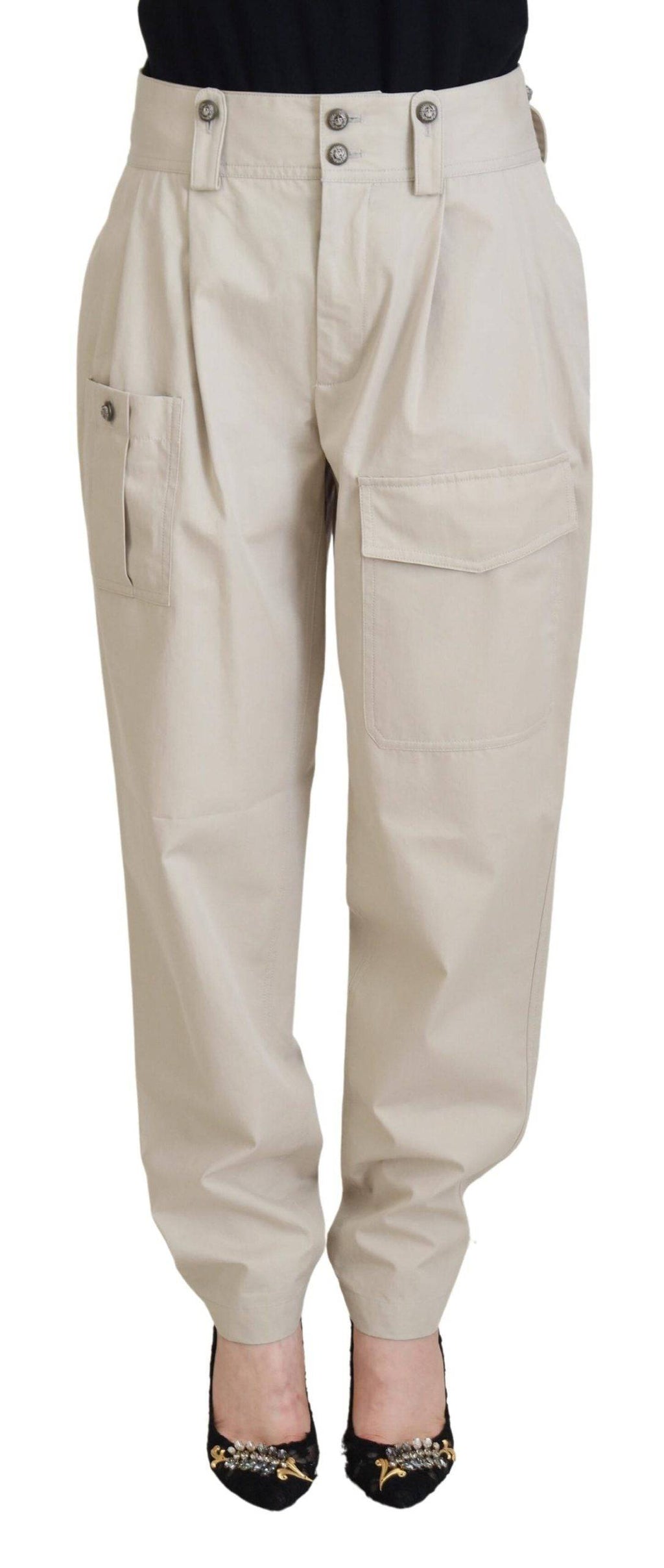 Pantalons cargo beige en coton pour femmes de Dolce & Gabbana, coupe élégante et détails modernes visibles sur l'image.