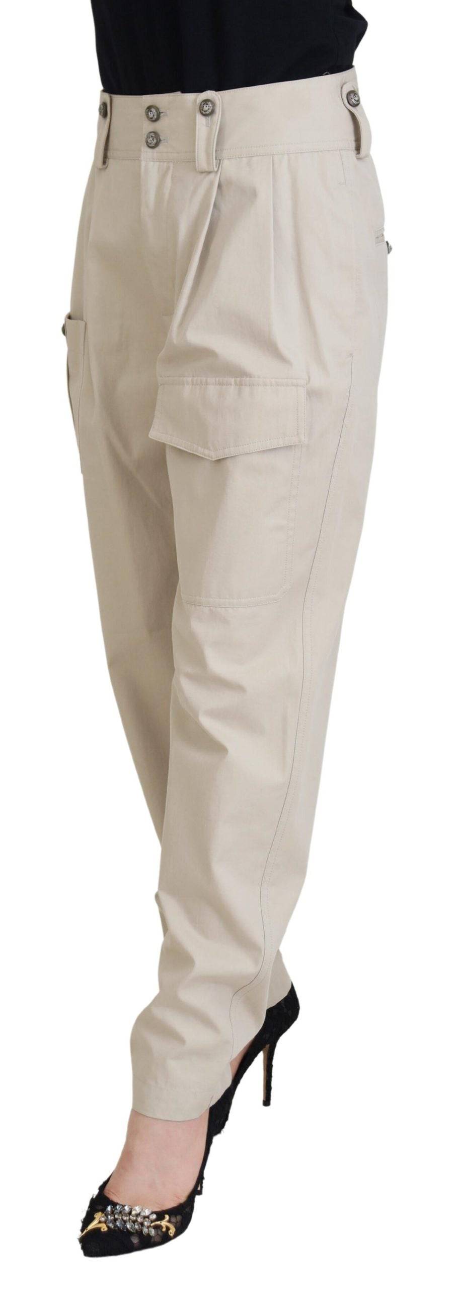 Pantalons cargo pour femmes Dolce & Gabbana en coton beige, style décontracté avec poches pratiques, vue de face.