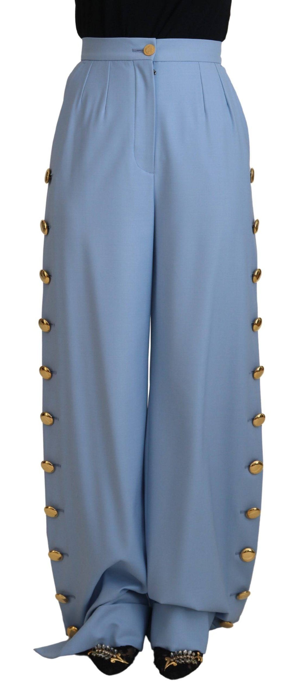 Pantalons larges à boutons Light Blue de Dolce & Gabbana, style élégant et décontracté, en tissu léger et fluide.