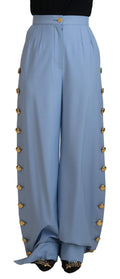 Pantalons larges à boutons Light Blue de Dolce & Gabbana, style élégant et décontracté, en tissu léger et fluide.