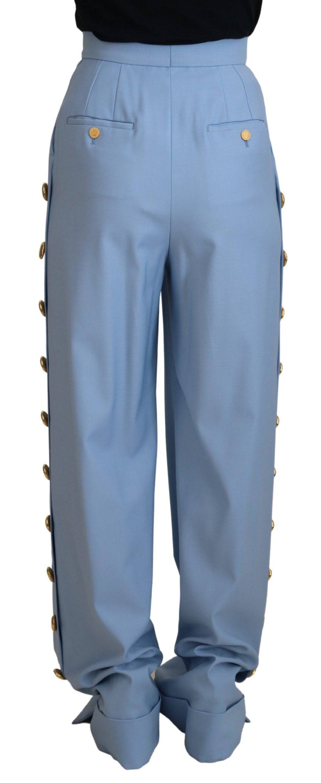 Pantalons larges à boutons Light Blue de Dolce & Gabbana, style élégant et décontracté, en tissu léger.