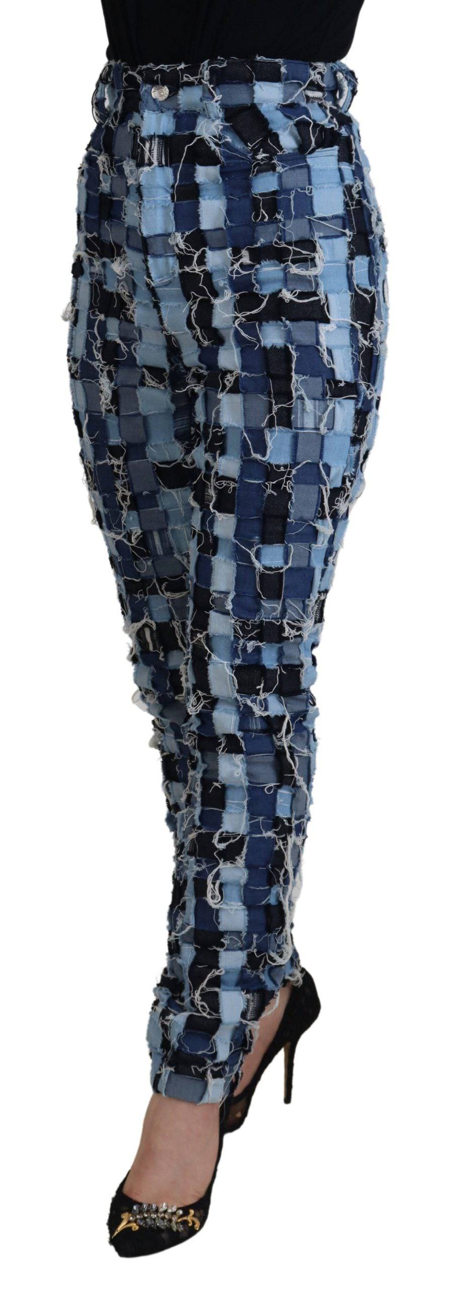 Jeans en denim coton multicolore à patchworks de Dolce & Gabbana, style décontracté avec détails colorés et couture visible.